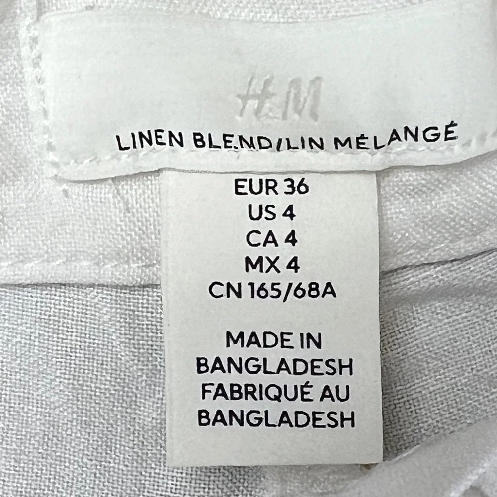 HM White Linen Blend Wide Leg High Rise Trousers Pants US 4‎ Melange